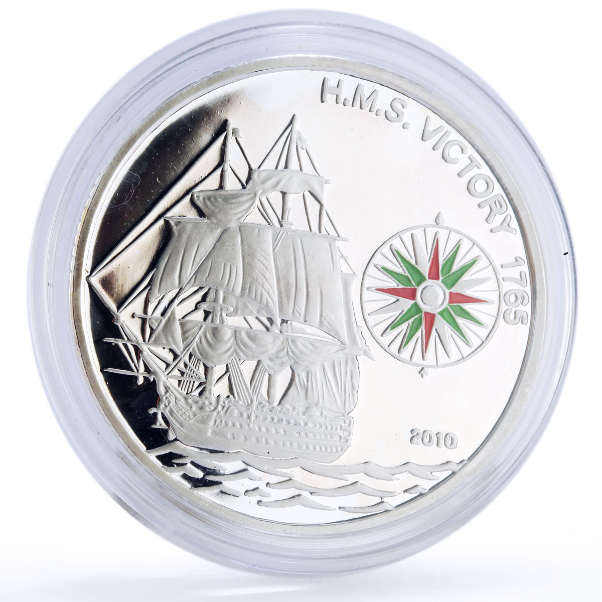 Benin 1000 francs Seafaring HMS Victory Ship Clipper Compass silver coin 2010