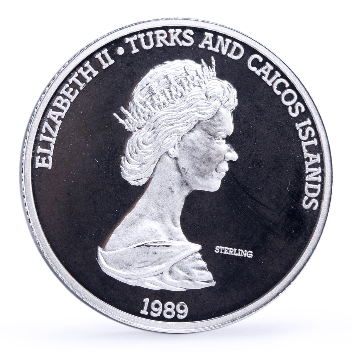 Turks and Caicos Islands 20 crowns Columbus Santa Maria Ship silver coin 1989
