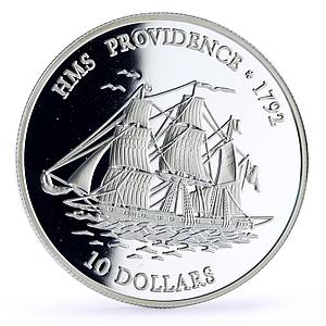 Fiji 10 dollars Seafaring HMS Providence Ship Clipper proof silver coin 2001