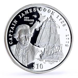 Liberia 10 dollars Seafaring Endeavour Ship Clipper James Cook silver coin 1999