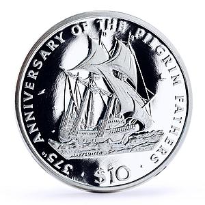 Liberia 10 dollars Seafaring Mayflower Ship Piligrim Fathers silver coin 1995