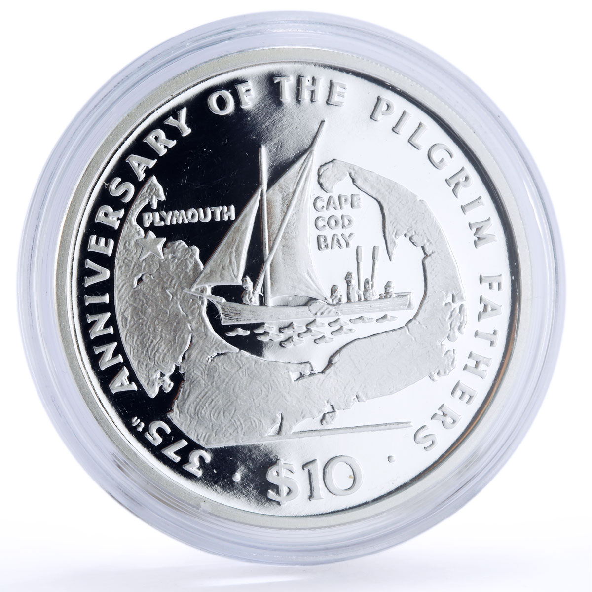 Liberia 10 dollars Seafaring Boat Ship Clipper Piligrim Fathers silver coin 1995