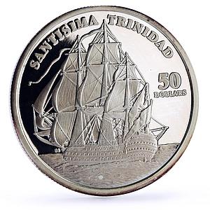 Marshall Islands 50 dollars Seafaring Santisima Trinidad Ship silver coin 1998