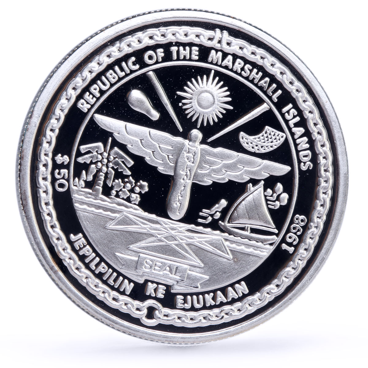 Marshall Islands 50 dollars Seafaring Santisima Trinidad Ship silver coin 1998