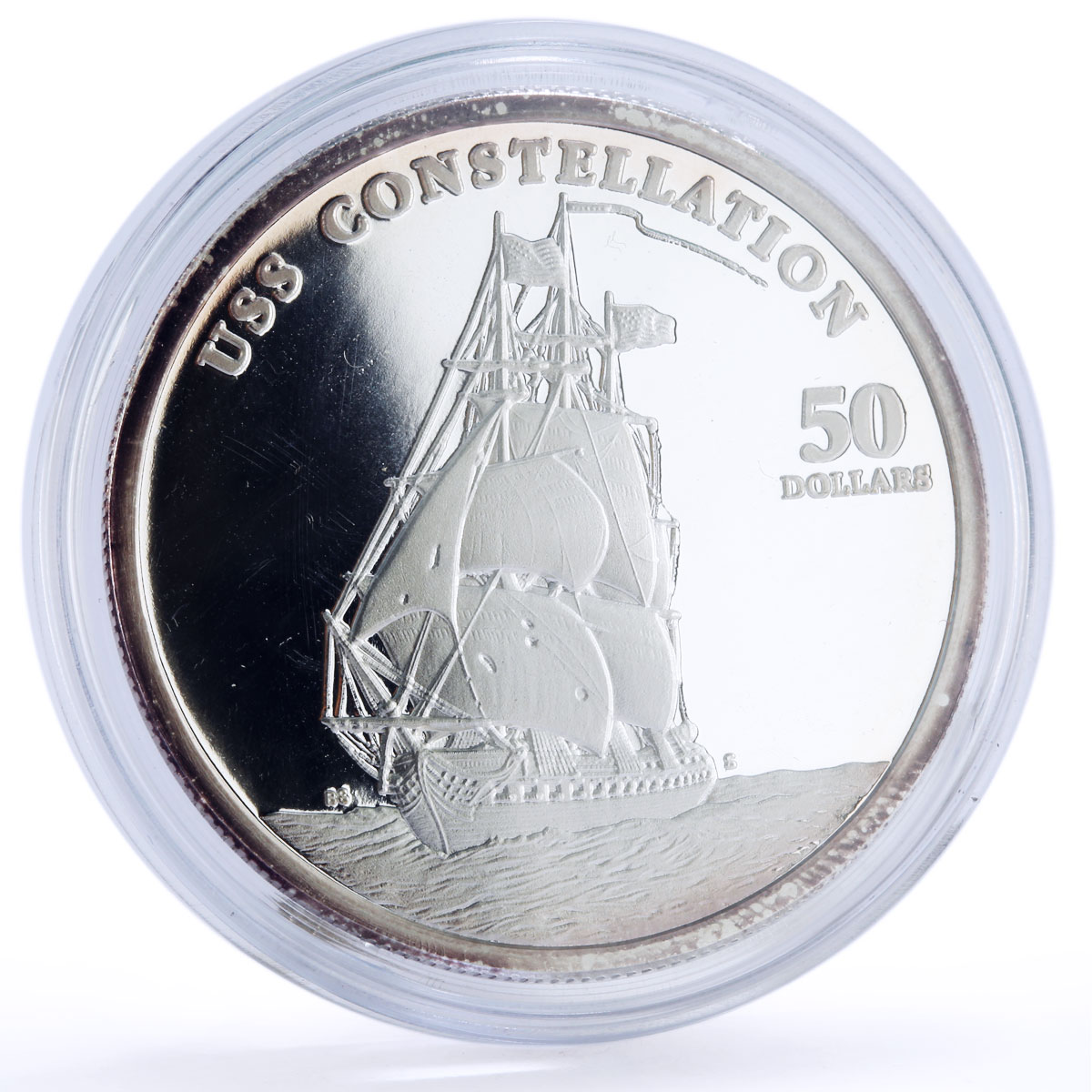 Marshall Islands 50 dollars Seafaring USS Constellation Ship silver coin 1998