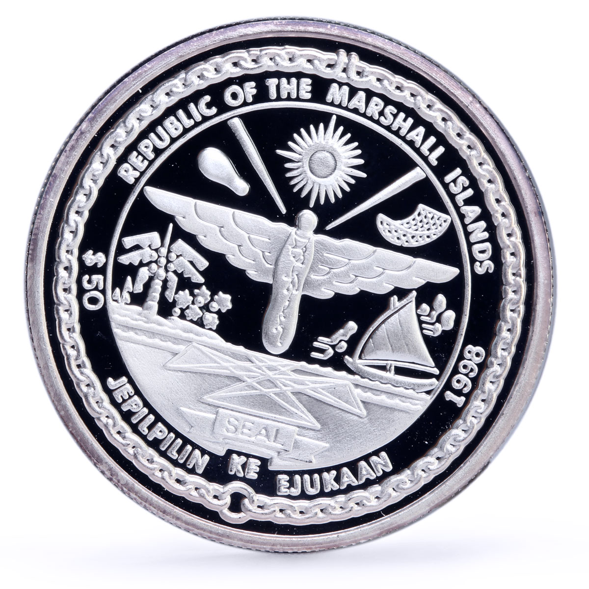 Marshall Islands 50 dollars Seafaring USS Constellation Ship silver coin 1998