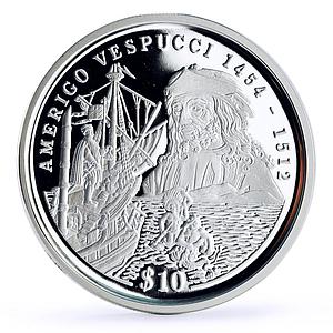 Sierra Leone 10 dollars Seafaring Ship Clipper Amerigo Vespucci silver coin 1999