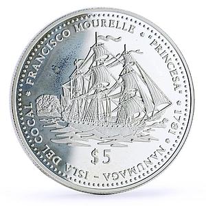 Tuvalu 5 dollars Seafaring La Princesa Princess Ship Clipper silver coin 1999