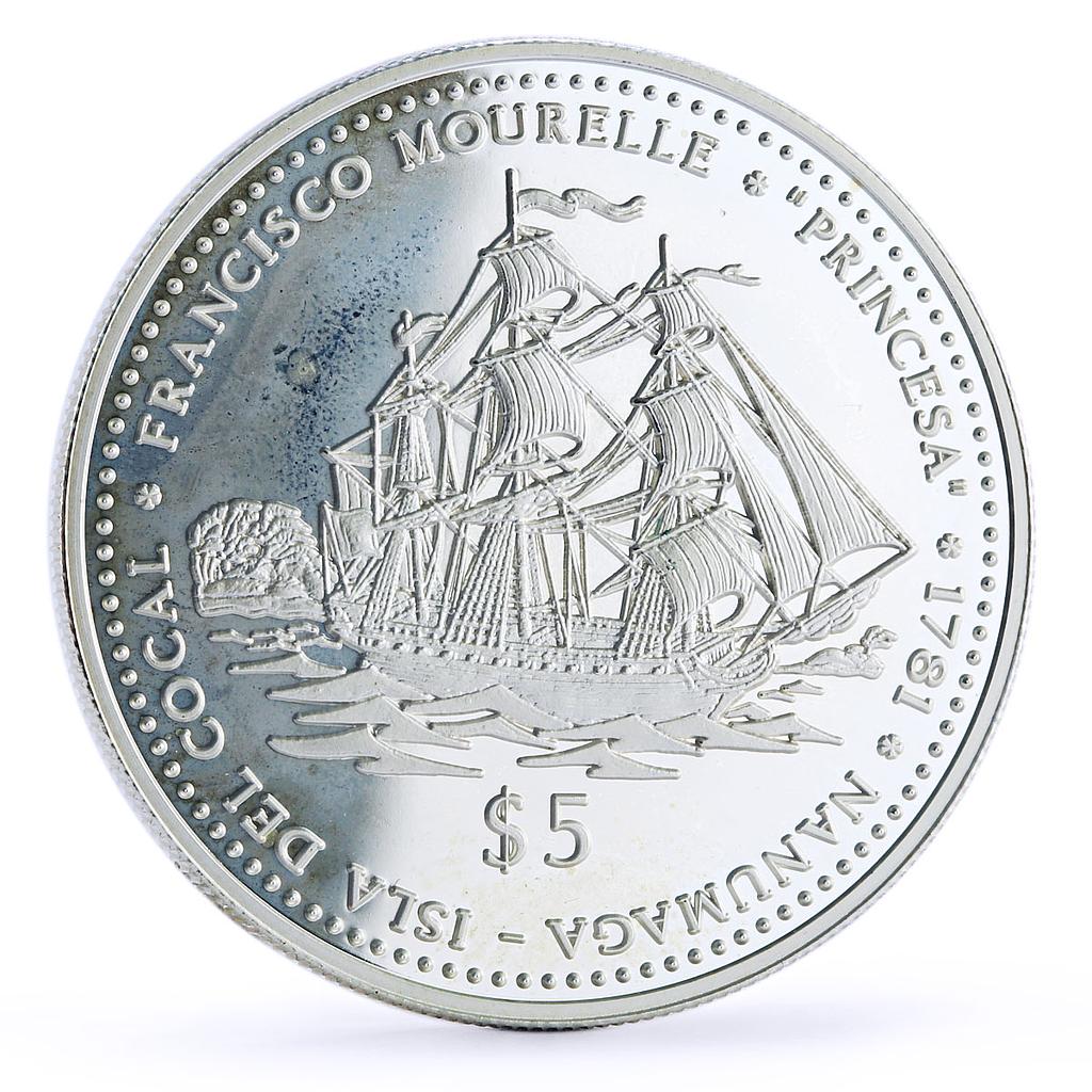 Tuvalu 5 dollars Seafaring La Princesa Princess Ship Clipper silver coin 1999