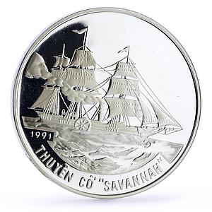 Vietnam 100 dong Seafaring Sailing Savannah Ship Clipper proof silver coin 1991