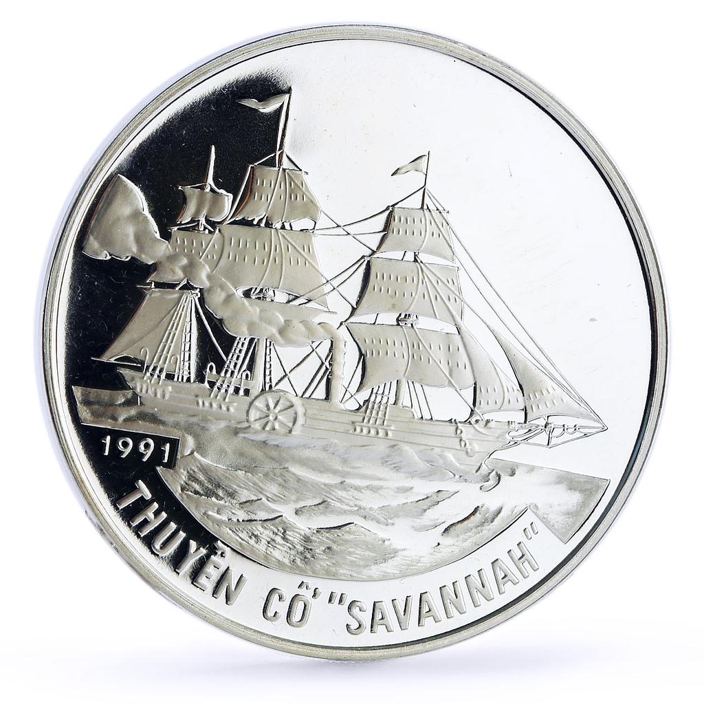 Vietnam 100 dong Seafaring Sailing Savannah Ship Clipper proof silver coin 1991