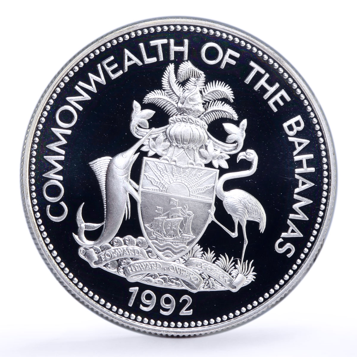 Bahamas 5 dollars Nina Santa Pinta Maria Ships Clippers proof silver coin 1992