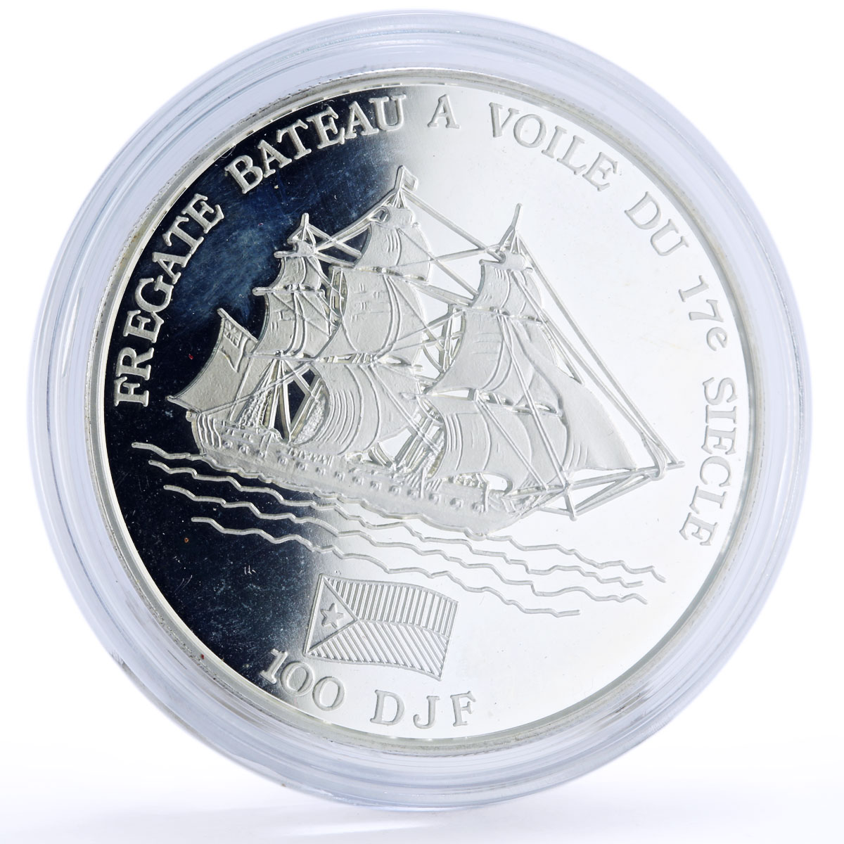 Djibouti 100 francs Seafaring Bateau Ship Clipper proof silver coin 1994