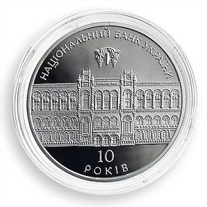 Ukraine 10 hryvnia 10 Years of National Bank silver proof coin 2001