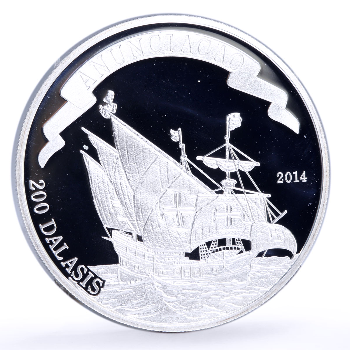 Gambia 200 dalasis Seafaring Anunciacao Ship Clipper proof silver coin 2014