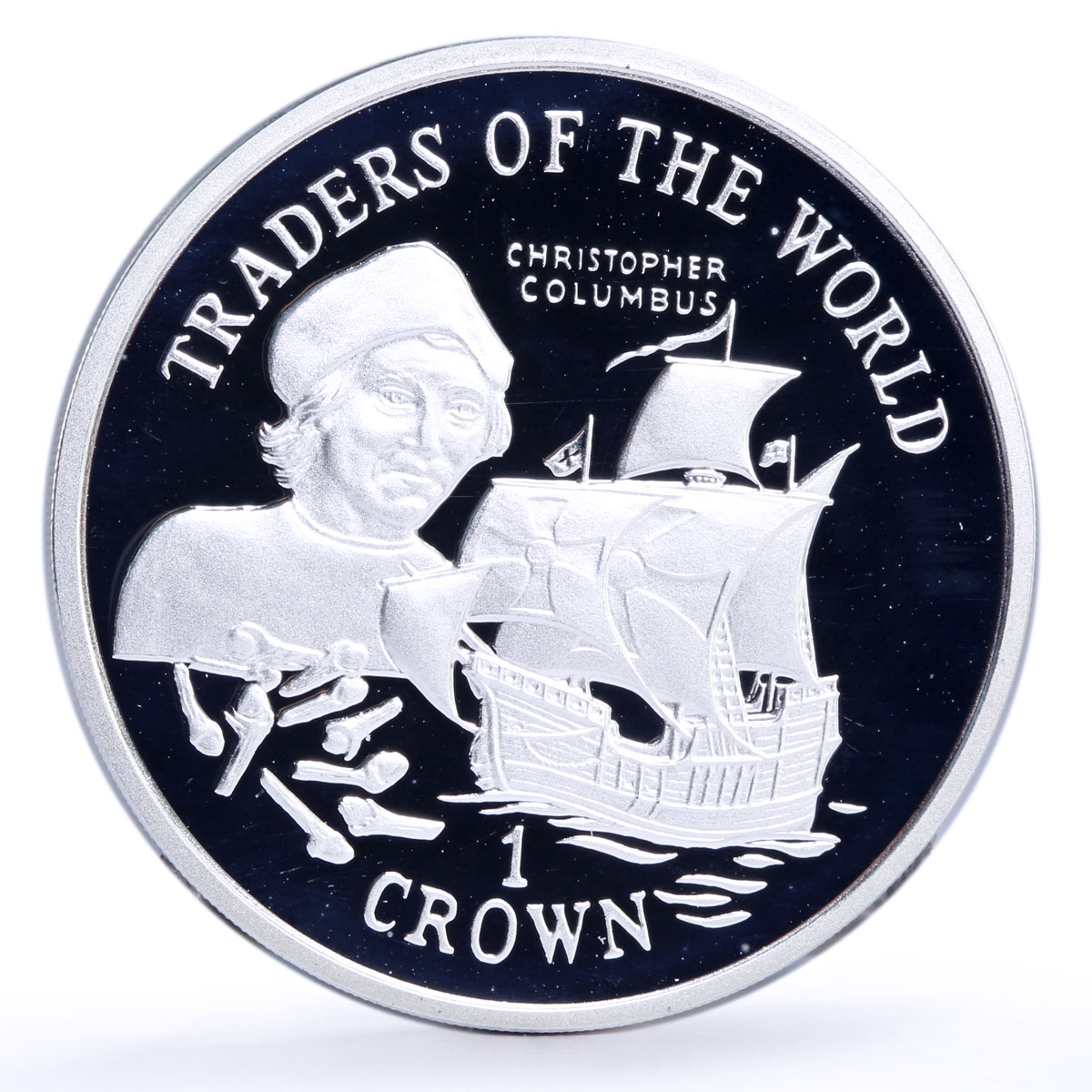 Gibraltar 1 crown Seafaring Ship Clipper Christopher Columbus silver coin 1998