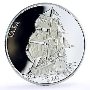 Liberia 20 dollars Seafaring Vasa Ship Clipper proof silver coin 2000