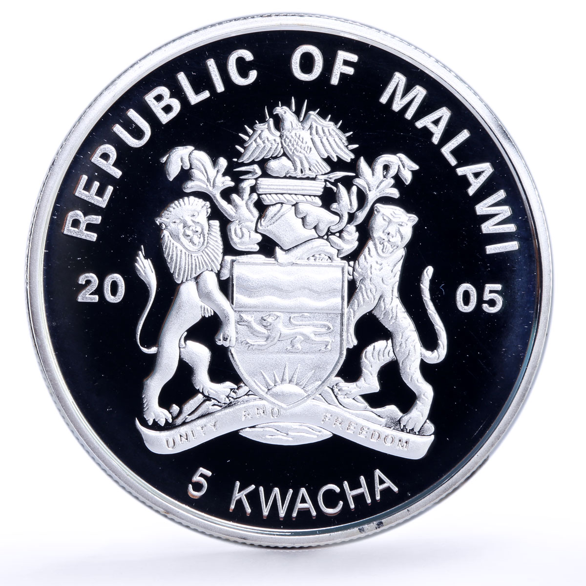 Malawi 5 kwacha Papal Visit John Paul II Ship Clipper proof silver coin 2005
