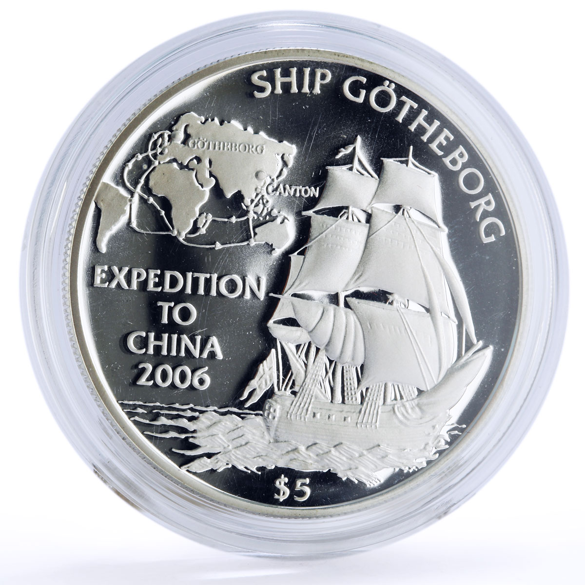 Pitcairn Islands 5 dollars Seafaring Gotheborg Ship Clipper silver coin 2006