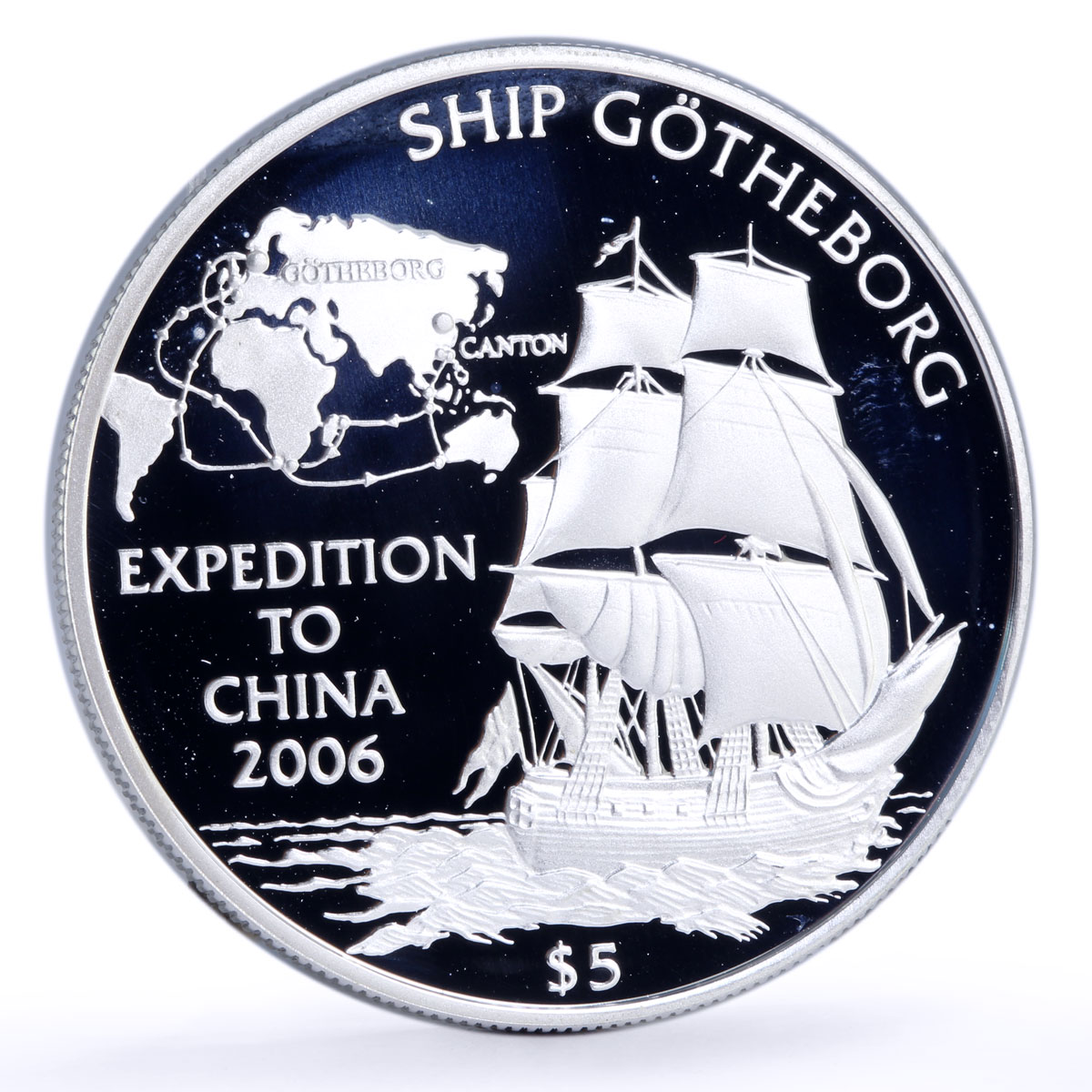 Pitcairn Islands 5 dollars Seafaring Gotheborg Ship Clipper silver coin 2006