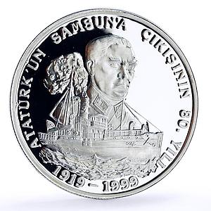 Turkey 4000000 lira Ataturk in Samsun Ship Steamship proof silver coin 1999