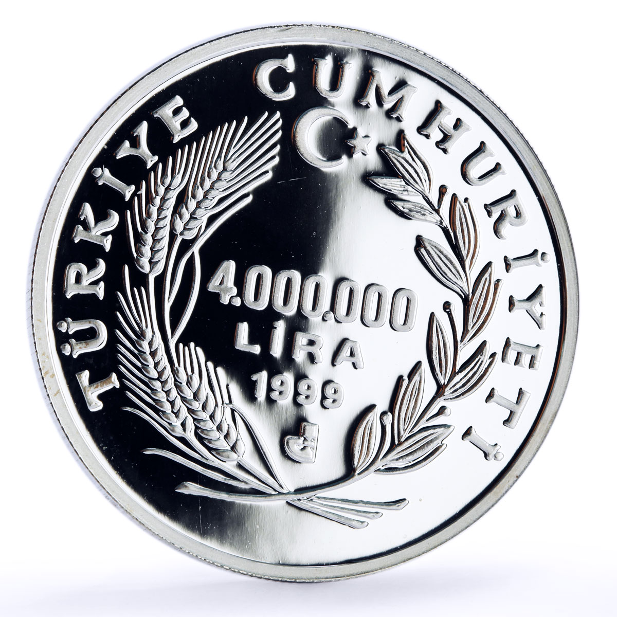 Turkey 4000000 lira Ataturk in Samsun Ship Steamship proof silver coin 1999