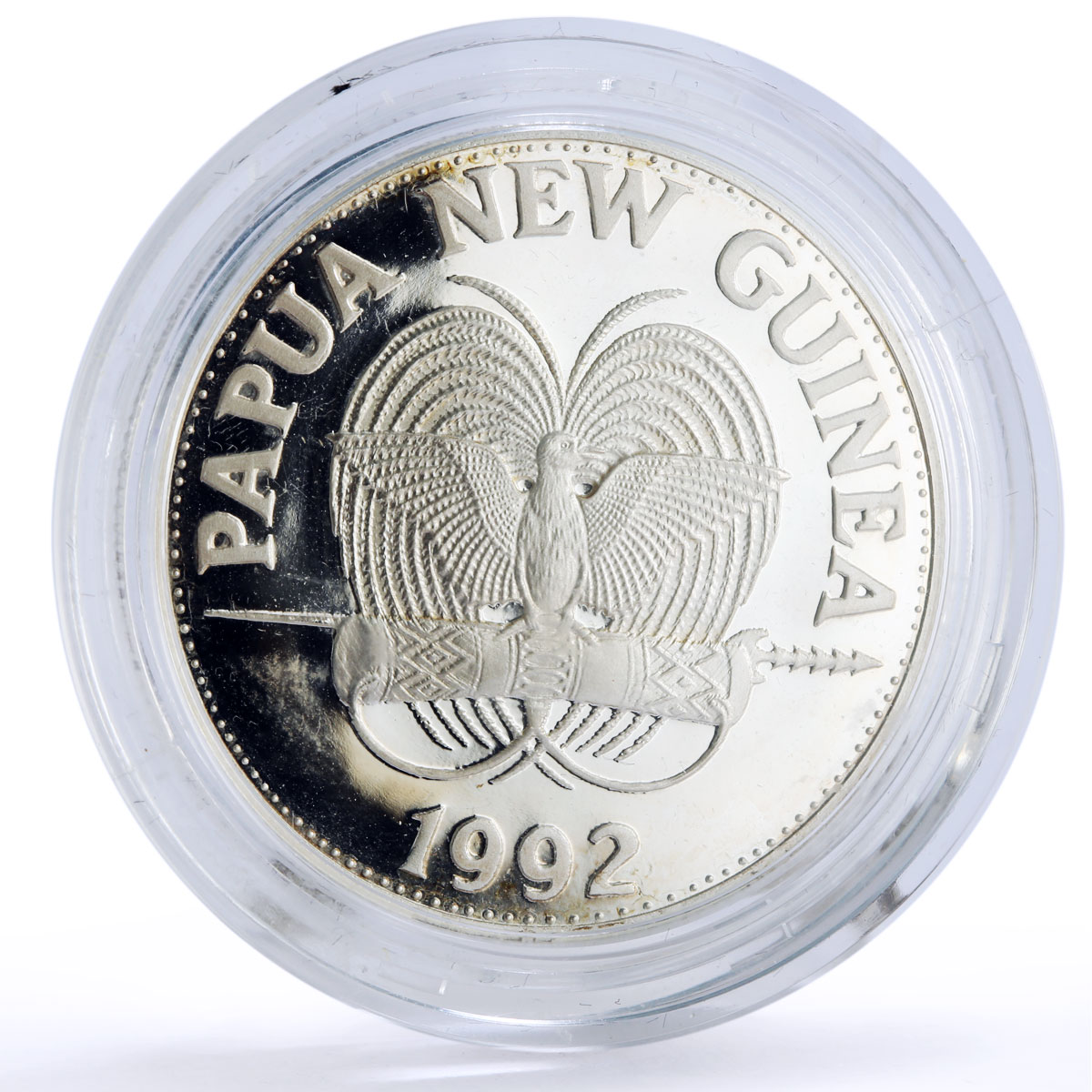 Papua New Guinea 5 kina National Emblem Queen Butterfly proof silver coin 1992