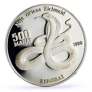 Turkmenistan 500 manat Red Book Wildlife Cobra Snake Fauna silver coin 1999