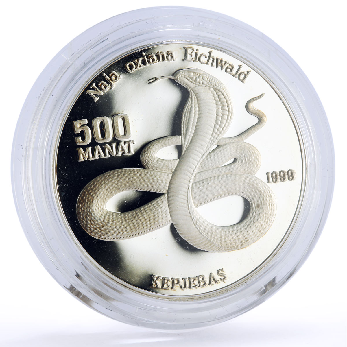 Turkmenistan 500 manat Red Book Wildlife Cobra Snake Fauna silver coin 1999