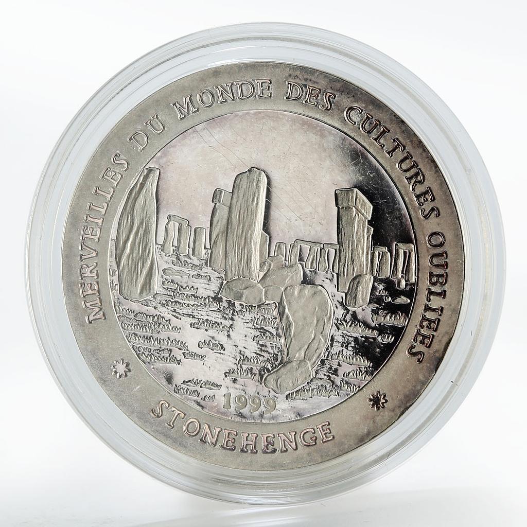 Chad 1000 francs Stonehenge proof silver coin 1999