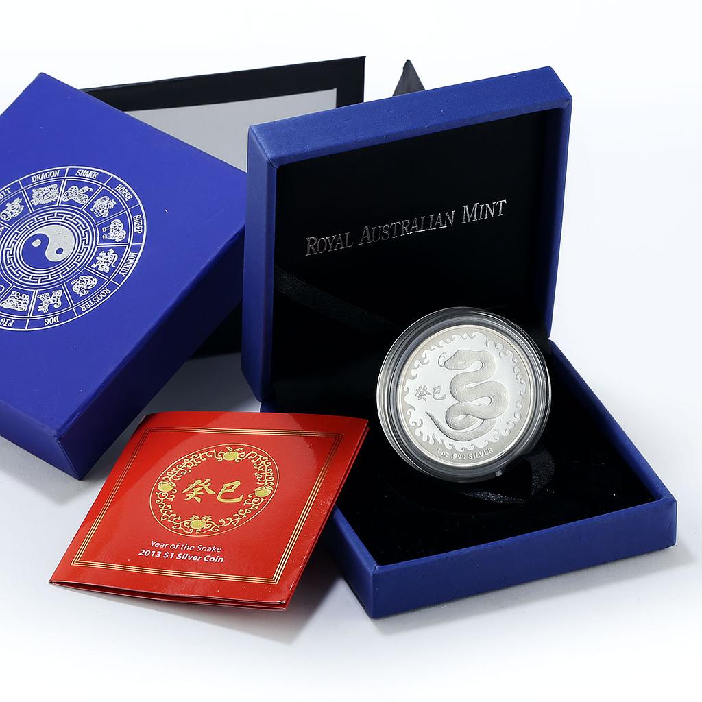 Australia 1 dollar Year of the Snake proof silver coin 2013