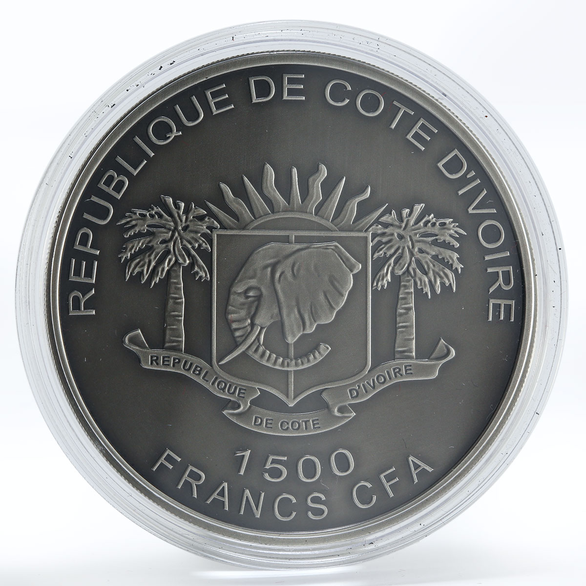 Ivory Coast 1500 francs Quibla Kaaba Mecca Compass Muslims silver coin 2010