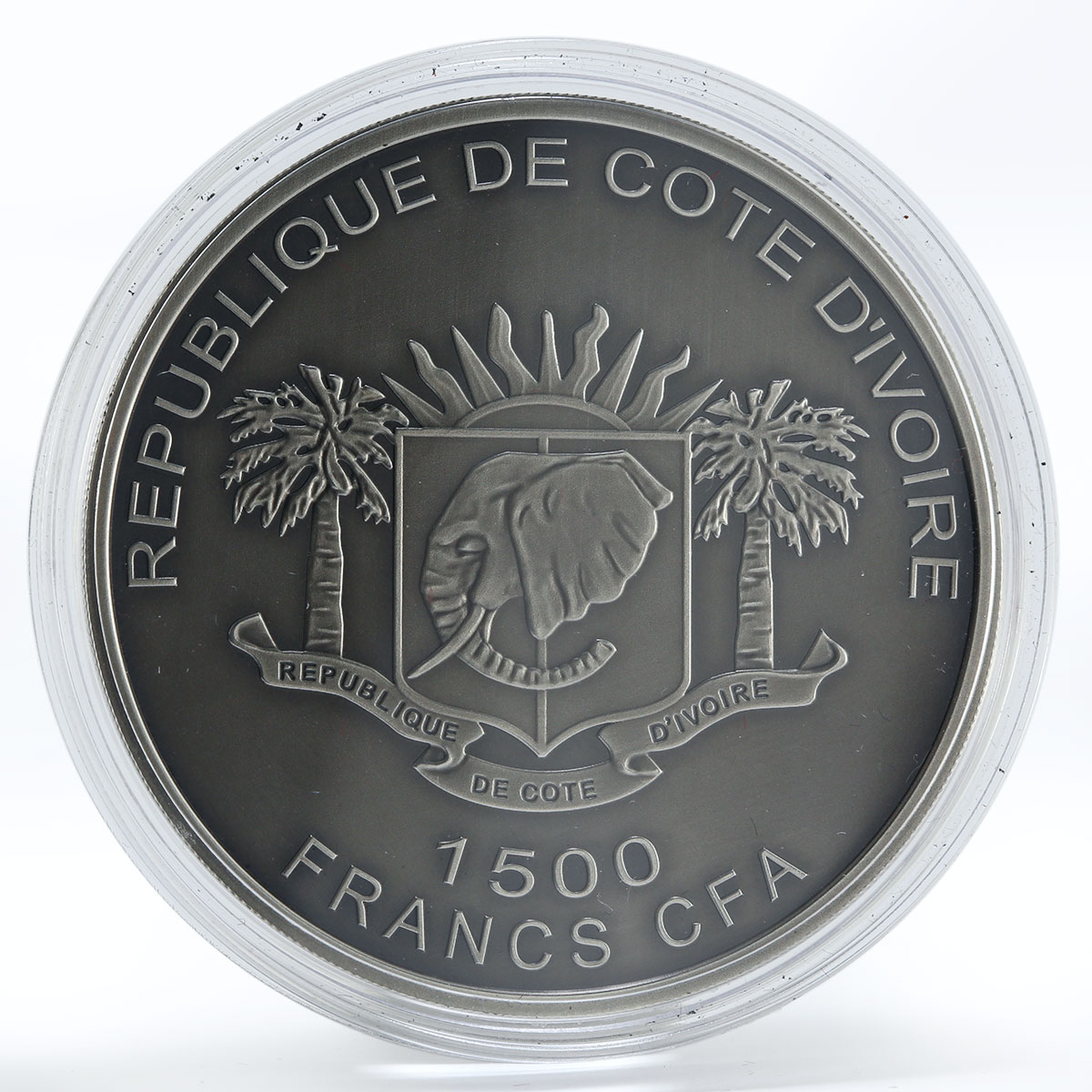 Ivory Coast 1500 francs Quibla Kaaba Mecca Compass Muslims silver coin 2010