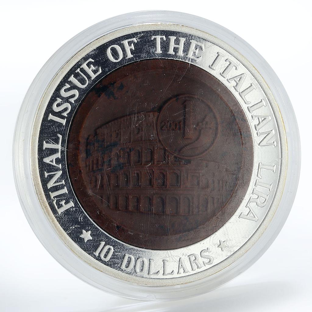 Nauru 10 dollars Final Issue of Italian Lira silver coin 2002