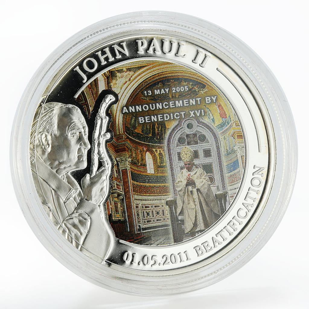 Palau 1 dollar Pope John Paul II colored copper silverplated coin 2011