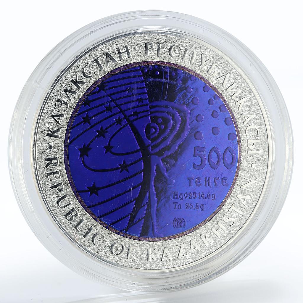 Kazakhstan 500 tenge International Space Station proof bimetal AgTa coin 2013