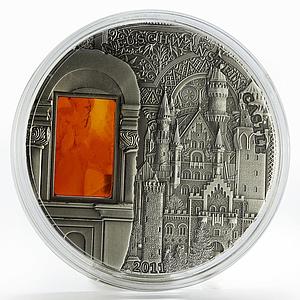 Palau 10 dollars Neuschwanstein Castle with amber silver coin 2011