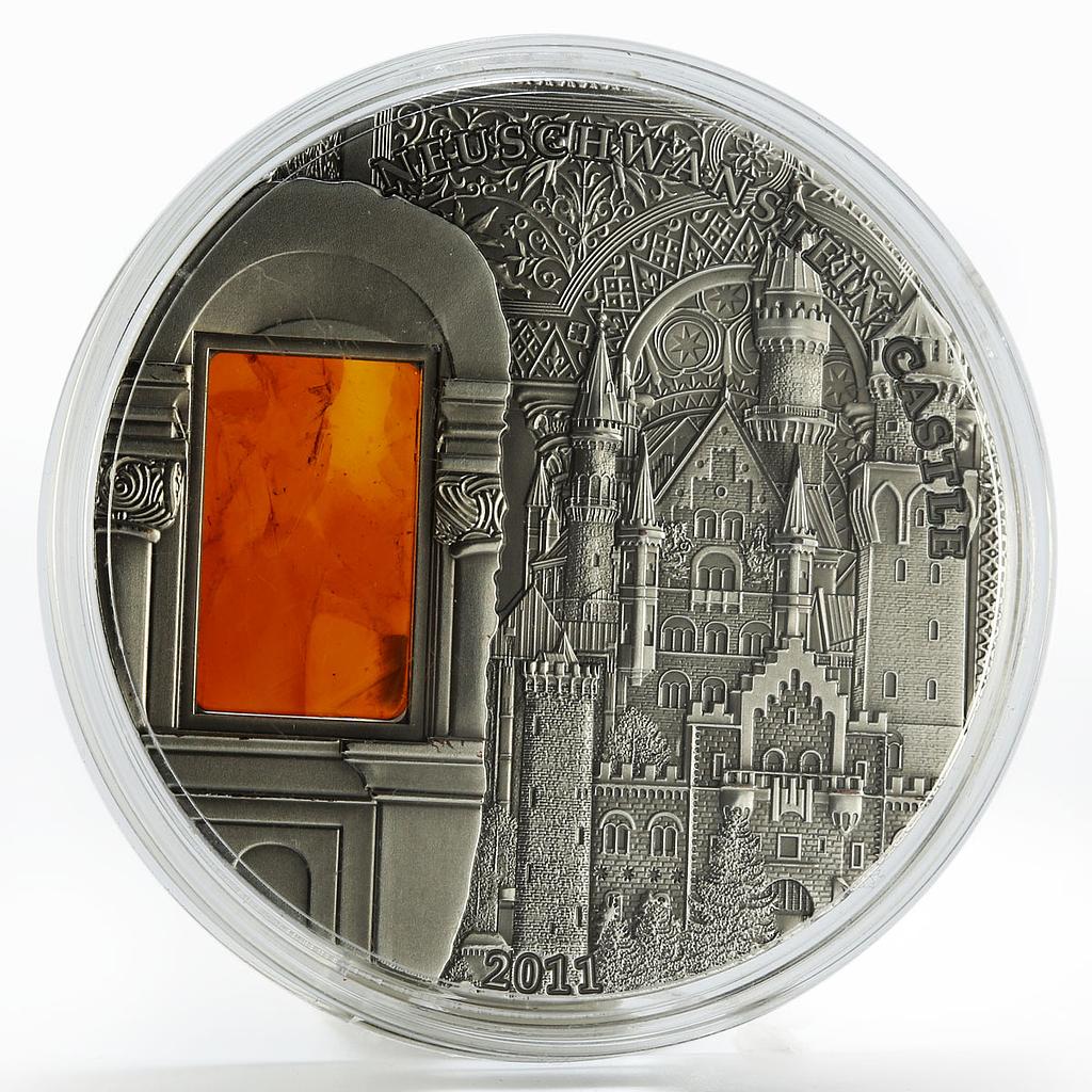 Palau 10 dollars Neuschwanstein Castle with amber silver coin 2011