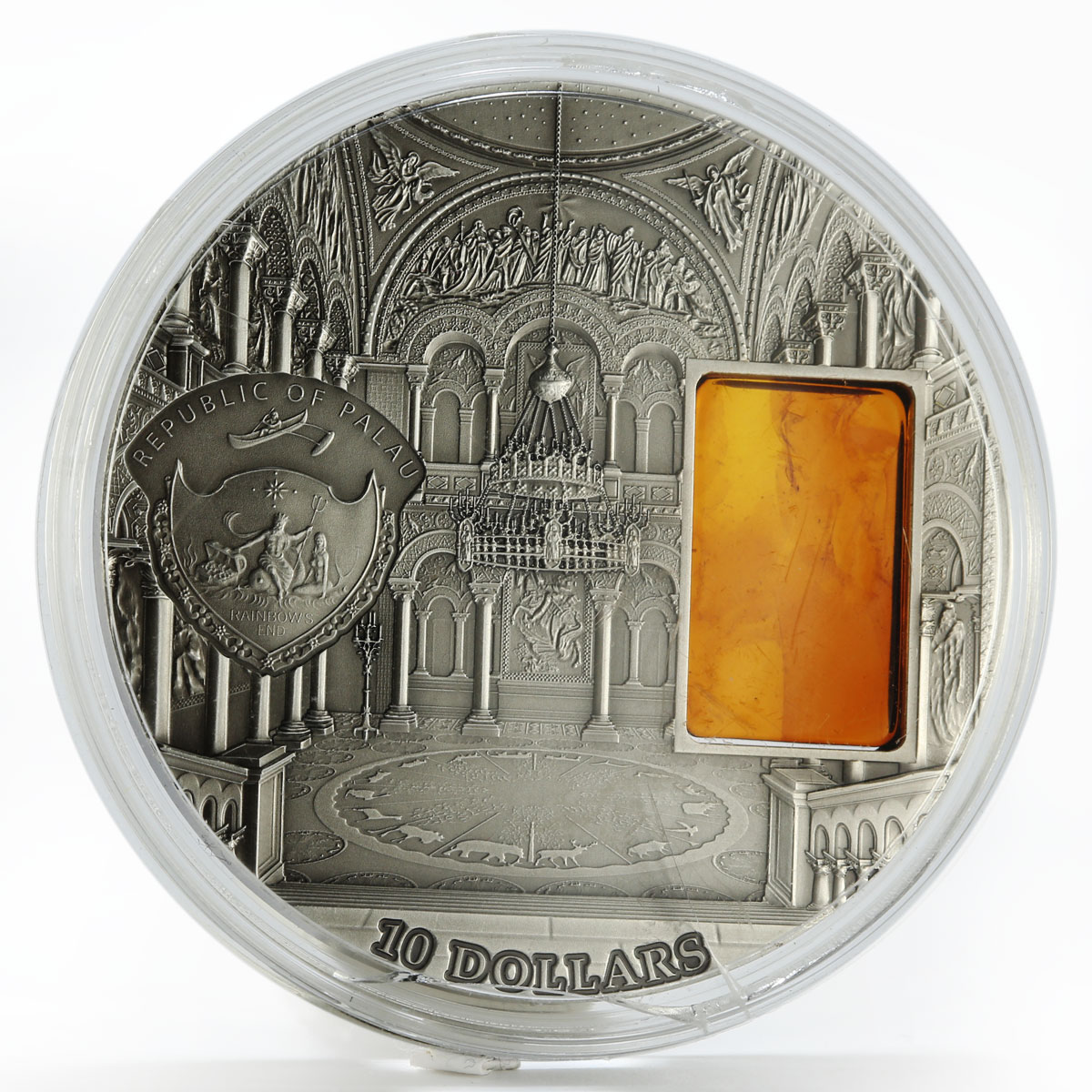 Palau 10 dollars Neuschwanstein Castle with amber silver coin 2011