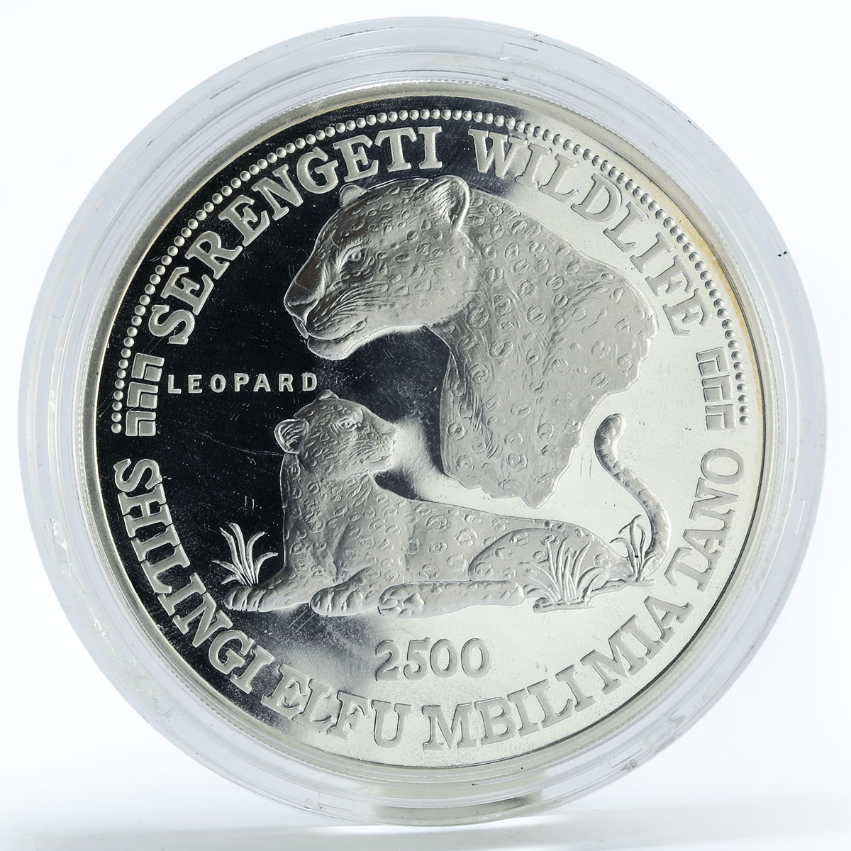 Tanzania 2500 shilings Wildlife Leopard animal proof silver coin 1998