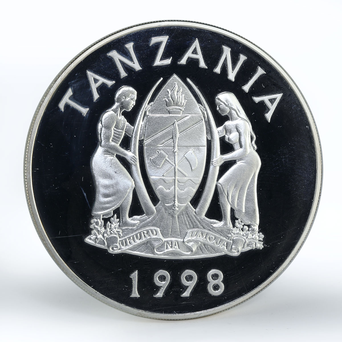 Tanzania 2500 shilings Wildlife Leopard animal proof silver coin 1998