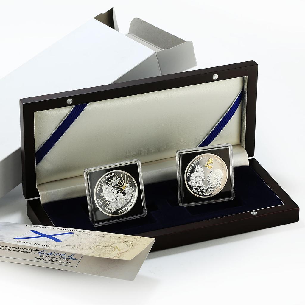 British Virgin Islands set 2 coins Vitus Jonassen Bering Ship gilded silver 2011