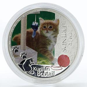 Niue 2 dollars Our Friends Kurilian Bobtail cat colored silver coin 2012