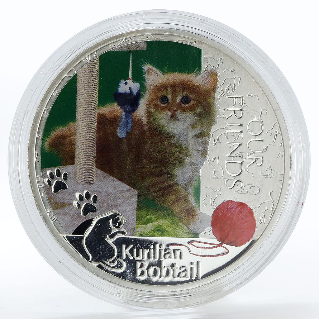 Niue 2 dollars Our Friends Kurilian Bobtail cat colored silver coin 2012