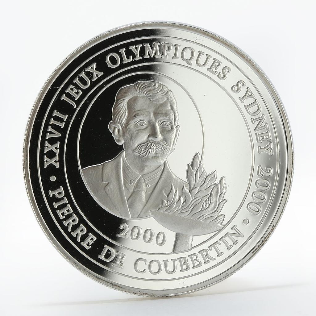 Congo 10 francs Olympic Games Sydney Coubertin silver coin 2000