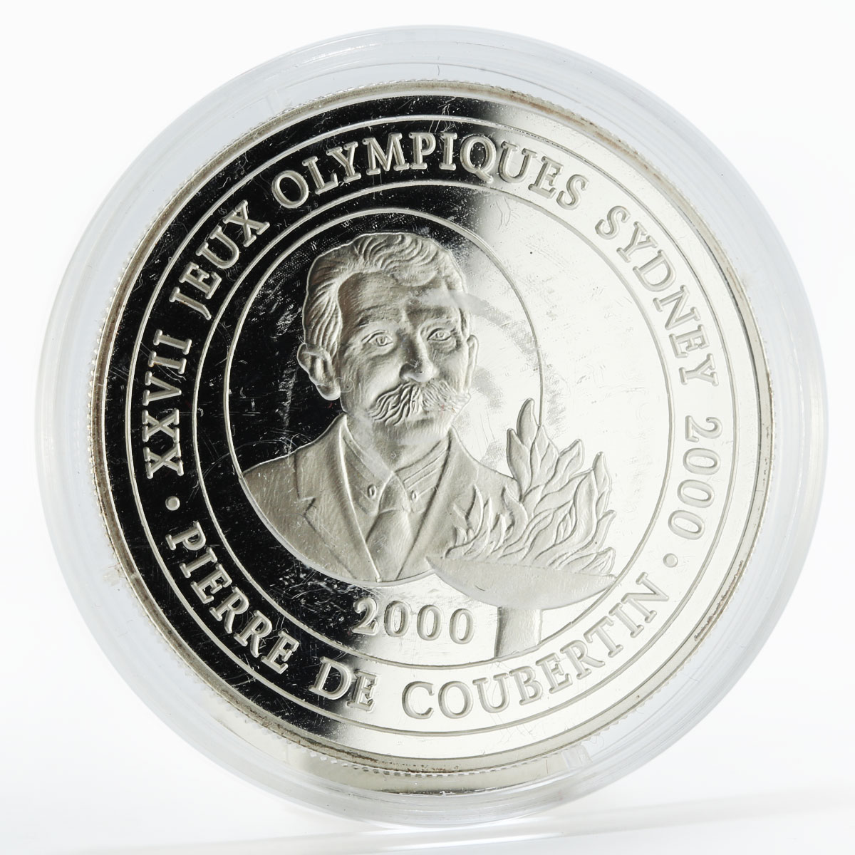 Congo 10 francs Olympic Games Sydney Coubertin silver coin 2000