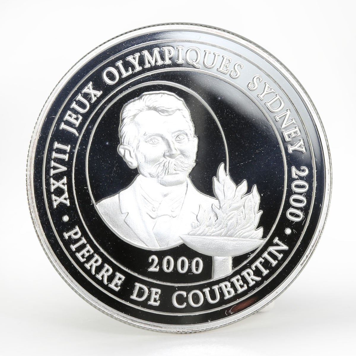 Congo 10 francs Olympic Games Sydney Coubertin silver coin 2000