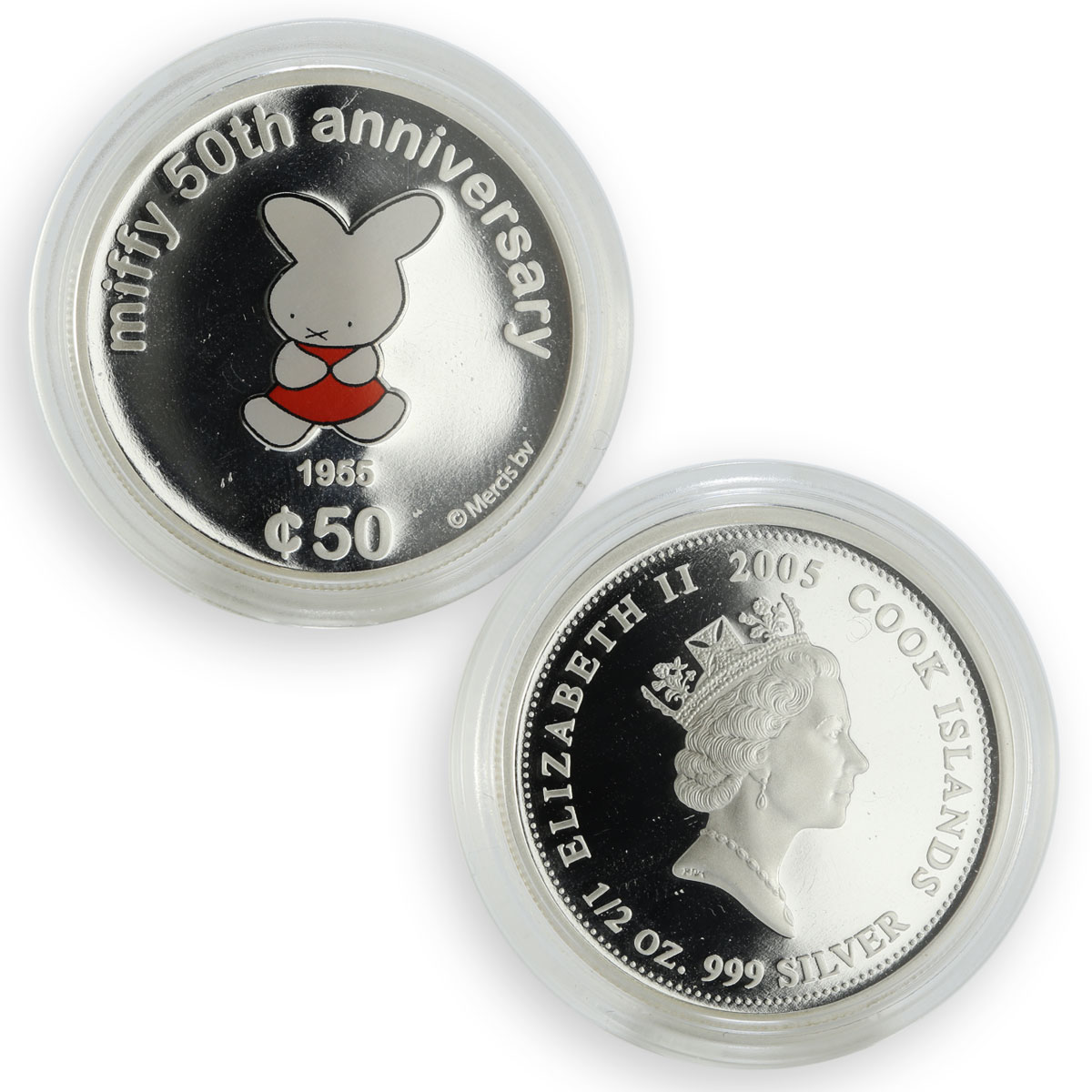 Cook Islands set 5 coins 50th Anniversary Miffy colored proof silver 2005
