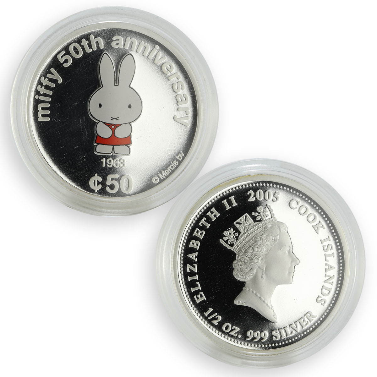 Cook Islands set 5 coins 50th Anniversary Miffy colored proof silver 2005