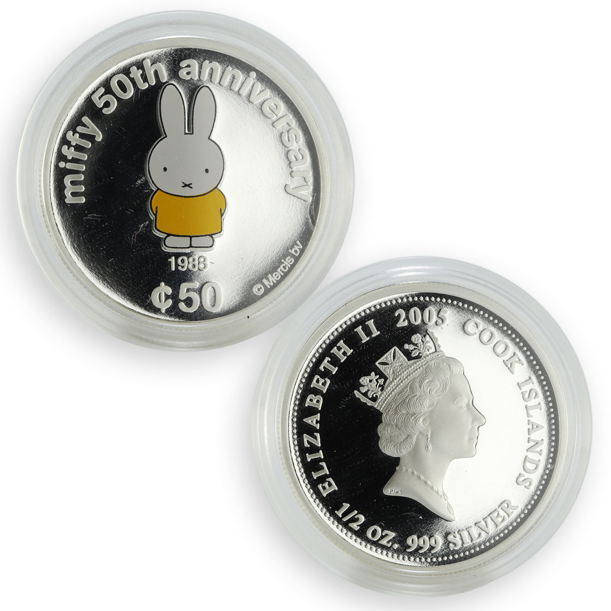 Cook Islands set 5 coins 50th Anniversary Miffy colored proof silver 2005